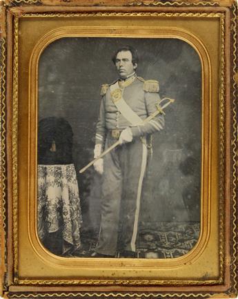 (MEXICAN WAR) Pair of daguerreotypes, comprising an artfully tinted quarter-plate of a bearded officer, which is attributed to Grant of